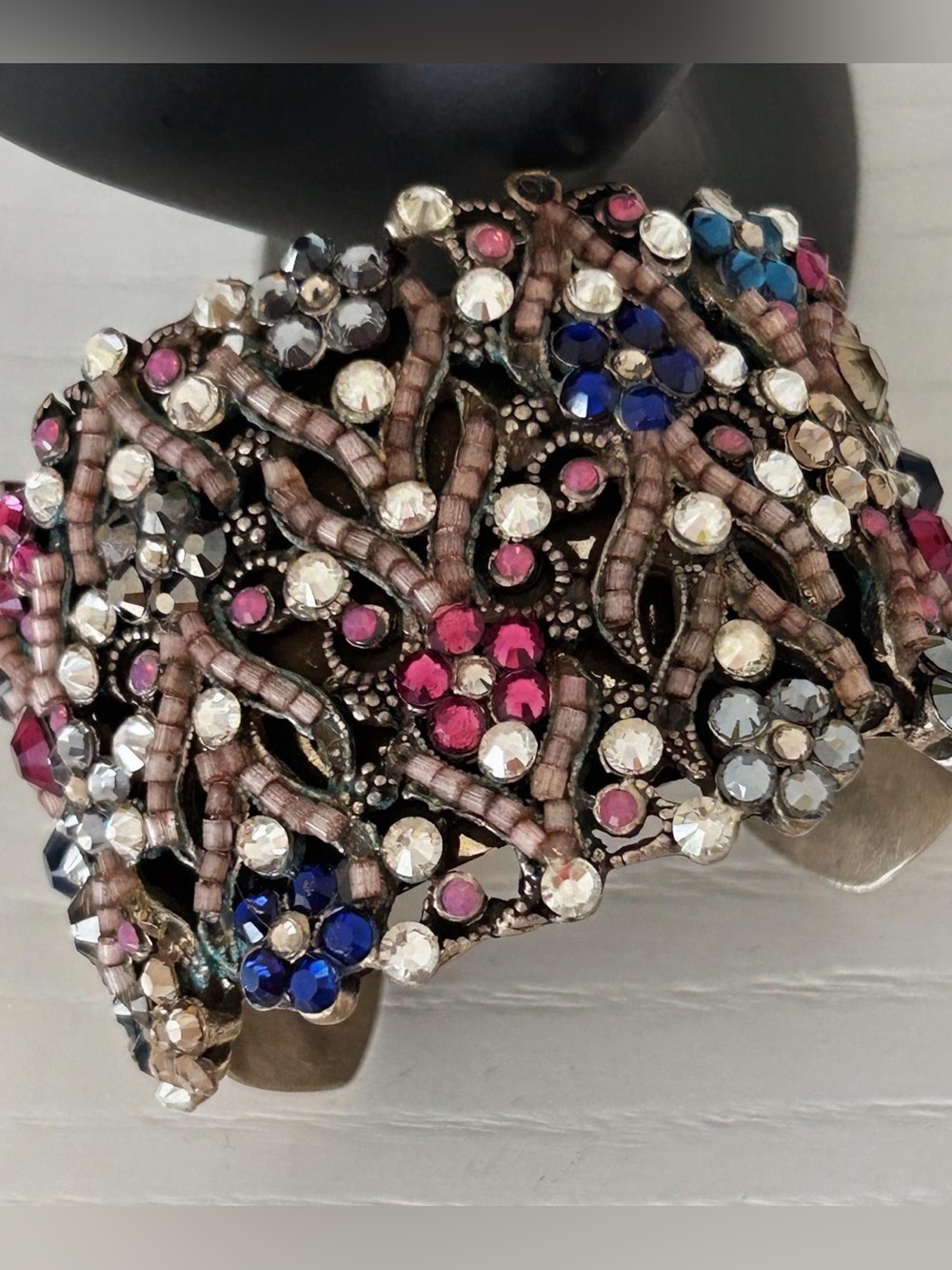 Vintage Original Swarovski Multicolor Crystal Floral Cuff Bracelet